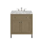 Chicago 30IN Single Vanity Walnut Whisper w/ 3 CM Carrara Marble Top