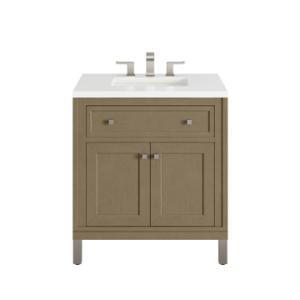 Chicago 30IN Single Vanity Walnut Whisper w/ 3 CM White Zeus Silestone Top