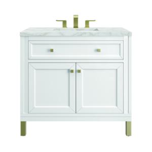Chicago 36IN Single Vanity Glossy White w/ 3 CM Victorian Silver Silestone Top