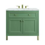 Chicago 36IN Single Vanity Smokey Celadon w/ 3 CM Victorian Silver Silestone Top