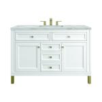 Chicago 48IN Single Vanity Glossy White w/ 3 CM Victorian Silver Silestone Top