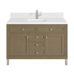 Chicago 48IN Single Vanity Walnut Whisper w/ Single Hole 3CM White Zeus Silestone Top & Backsplash