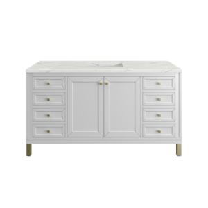 Chicago 60IN Single Vanity Glossy White w/ 3 CM Ethereal Noctis Silestone Top