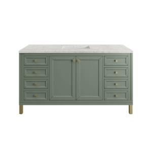 Chicago 60IN Single Vanity Smokey Celadon w/ 3 CM Eternal Jasmine Pearl Silestone Top