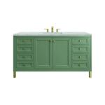 Chicago 60IN Single Vanity Smokey Celadon w/ 3 CM Victorian Silver Silestone Top