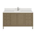 Chicago 60IN Single Vanity Walnut Whisper w/ Single Hole 3CM White Zeus Silestone Top & Backsplash