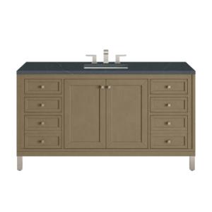 Chicago 60IN Single Vanity Walnut Whisper w/ 3 CM Charcoal Soapstone Silestone Top