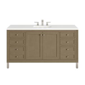 Chicago 60IN Single Vanity Walnut Whisper w/ 3 CM White Zeus Silestone Top