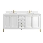 Chicago 72IN Double Vanity Glossy White w/ Single Hole 3CM White Zeus Silestone Top & Backsplash