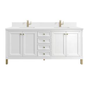 Chicago 72IN Double Vanity Glossy White w/ Single Hole 3CM White Zeus Silestone Top & Backsplash