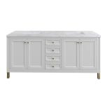 Chicago 72IN Double Vanity Glossy White w/ 3 CM Carrara Marble Top