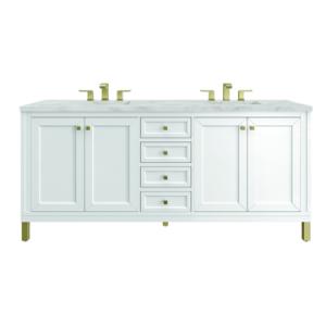 Chicago 72IN Double Vanity Glossy White w/ 3 CM Victorian Silver Silestone Top