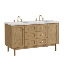 Laurent 60IN Double Vanity Light Natural Oak w/ 3 CM Eternal Jasmine Pearl Quartz Top