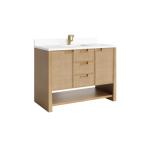 Solene 48IN Single Vanity Seaside Oak w/ Single Hole 3 CM White Zeus Quartz Top & Backsplash