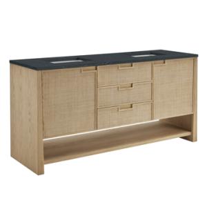Solene 72IN Double Vanity Seaside Oak w/ 3 CM Charcoal Soapstone Quartz Top