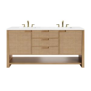 Solene 72IN Double Vanity Seaside Oak w/ 3 CM White Zeus Quartz Top