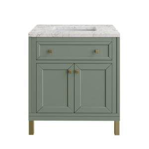 Chicago 30IN Single Vanity Smokey Celadon w/ 3 CM Eternal Jasmine Pearl Silestone Top