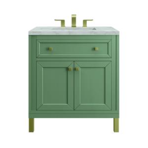Chicago 30IN Single Vanity Smokey Celadon w/ 3 CM Victorian Silver Silestone Top
