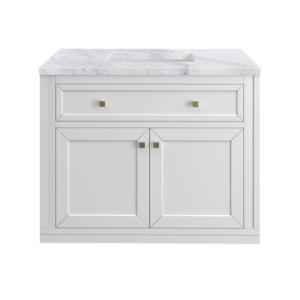 Chicago 36IN Single Vanity Glossy White w/ 3 CM Carrara Marble Top