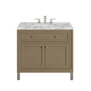 Chicago 36IN Single Vanity Walnut Whisper w/ 3 CM Carrara Marble Top