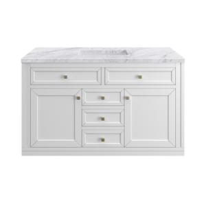 Chicago 48IN Single Vanity Glossy White w/ 3 CM Carrara Marble Top