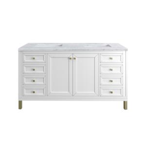Chicago 60IN Double Vanity Glossy White w/ 3 CM Carrara Marble Top