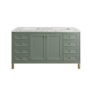 Chicago 60IN Double Vanity Smokey Celadon w/ 3 CM Eternal Jasmine Pearl Silestone Top