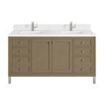 Chicago 60IN Double Vanity Walnut Whisper w/ Single Hole 3CM White Zeus Silestone Top & Backsplash