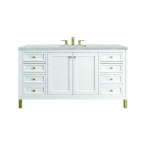 Chicago 60IN Single Vanity Glossy White w/ 3 CM Victorian Silver Silestone Top