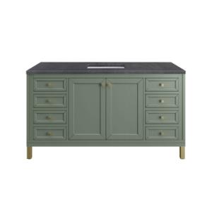 Chicago 60IN Single Vanity Smokey Celadon w/ 3 CM Charcoal Soapstone Silestone Top