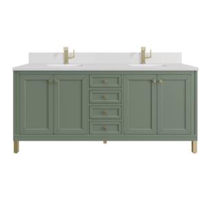 Chicago 72IN Double Vanity Smokey Celadon w/ Single Hole 3CM White Zeus Silestone Top & Backsplash