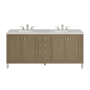 Chicago 72IN Double Vanity Walnut Whisper w/ 3 CM Eternal Jasmine Pearl Silestone Top