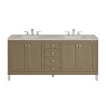 Chicago 72IN Double Vanity Walnut Whisper w/ 3 CM Victorian Silver Silestone Top
