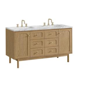 Laurent 60IN Double Vanity Light Natural Oak w/ 3 CM Carrara Marble Top