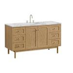 Laurent 60IN Single Vanity Light Natural Oak w/ 3 CM Carrara Marble Top