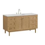 Laurent 60IN Single Vanity Light Natural Oak w/ 3 CM Ethereal Noctis Quartz Top