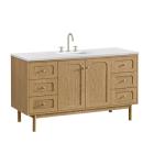 Laurent 60IN Single Vanity Light Natural Oak w/ 3 CM White Zeus Quartz Top
