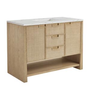Solene 48IN Single Vanity Seaside Oak w/ 3 CM Ethereal Noctis Quartz Top
