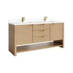 Solene 72IN Double Vanity Seaside Oak w/ Single Hole 3 CM White Zeus Quartz Top & Backsplash