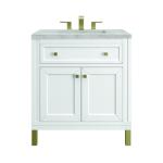 Chicago 30IN Single Vanity Glossy White w/ 3 CM Victorian Silver Silestone Top