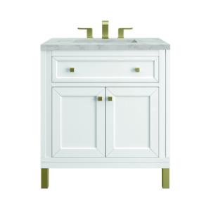 Chicago 30IN Single Vanity Glossy White w/ 3 CM Victorian Silver Silestone Top