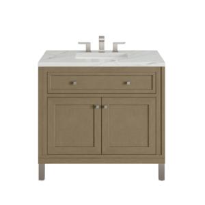 Chicago 36IN Single Vanity Walnut Whisper w/ 3 CM Ethereal Noctis Silestone Top