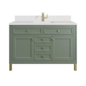Chicago 48IN Single Vanity Smokey Celadon w/ Single Hole 3CM White Zeus Silestone Top & Backsplash