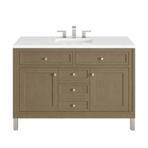 Chicago 48IN Single Vanity Walnut Whisper w/ 3 CM White Zeus Silestone Top