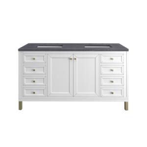 Chicago 60IN Double Vanity Glossy White w/ 3 CM Charcoal Soapstone Silestone Top