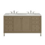 Chicago 60IN Double Vanity Walnut Whisper w/ 3 CM Eternal Jasmine Pearl Silestone Top