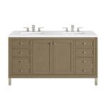 Chicago 60IN Double Vanity Walnut Whisper w/ 3 CM White Zeus Silestone Top