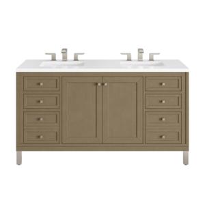 Chicago 60IN Double Vanity Walnut Whisper w/ 3 CM White Zeus Silestone Top