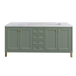 Chicago 72IN Double Vanity Smokey Celadon w/ 3 CM Carrara Marble Top