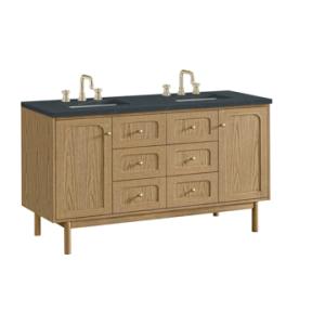 Laurent 60IN Double Vanity Light Natural Oak w/ 3 CM Charcoal Soapstone Quartz Top
